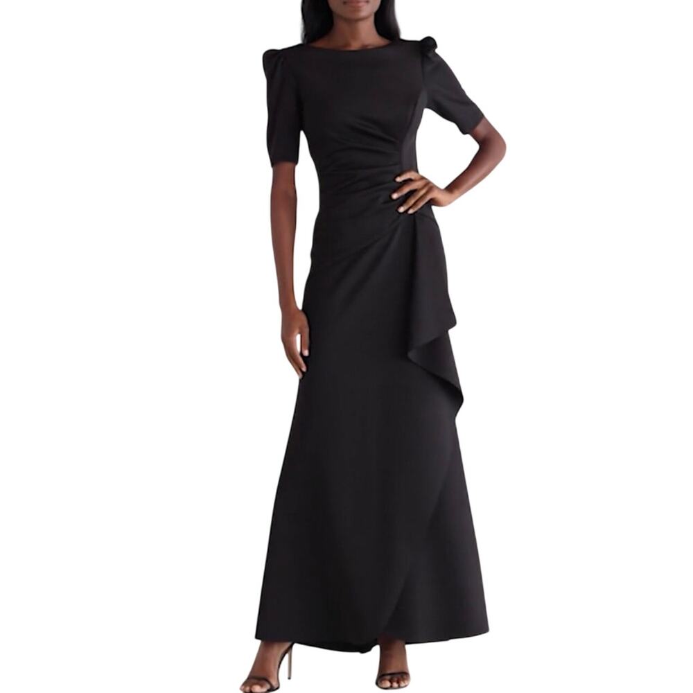 Xscape Ruffle Puff Sleeve Gown Black 16